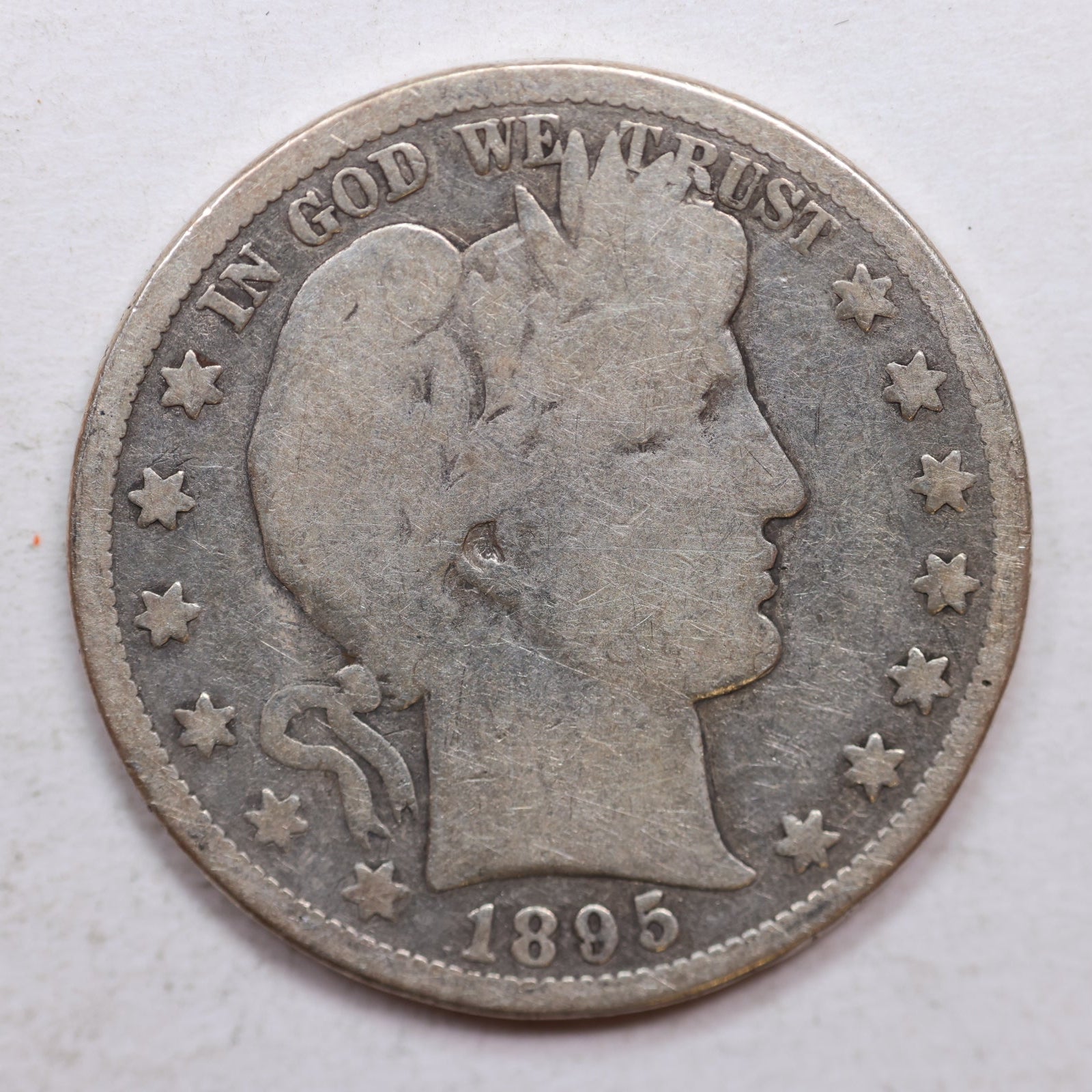 1895-S Barber Silver Half Dollar, Good Plus Circulated Coin, Store SALE #HR1056.