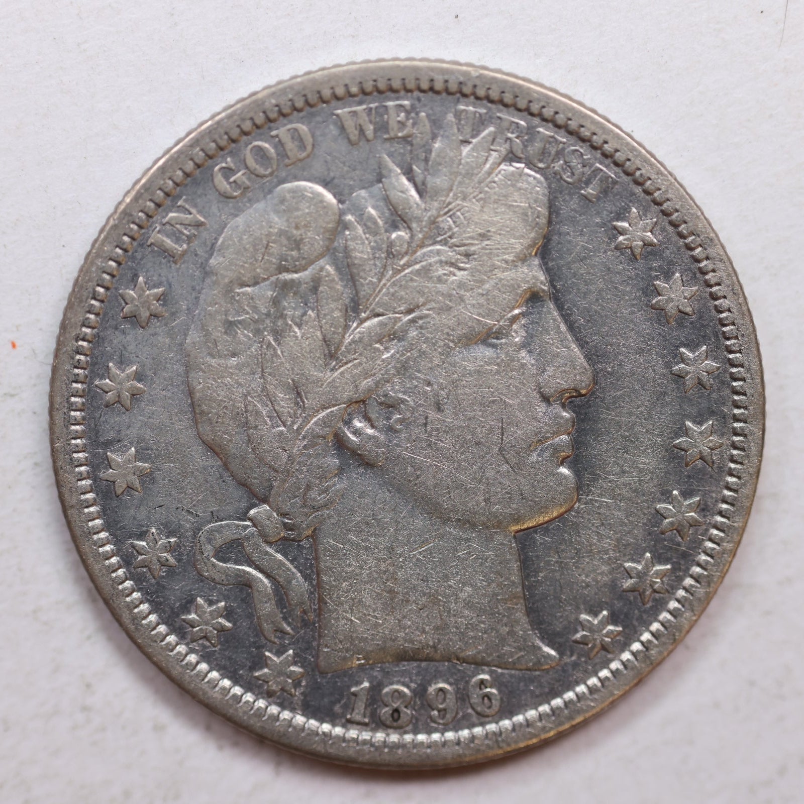 1896-S Barber Silver Half Dollar, Fine Plus Circulated Coin, Store SALE #HR1060.