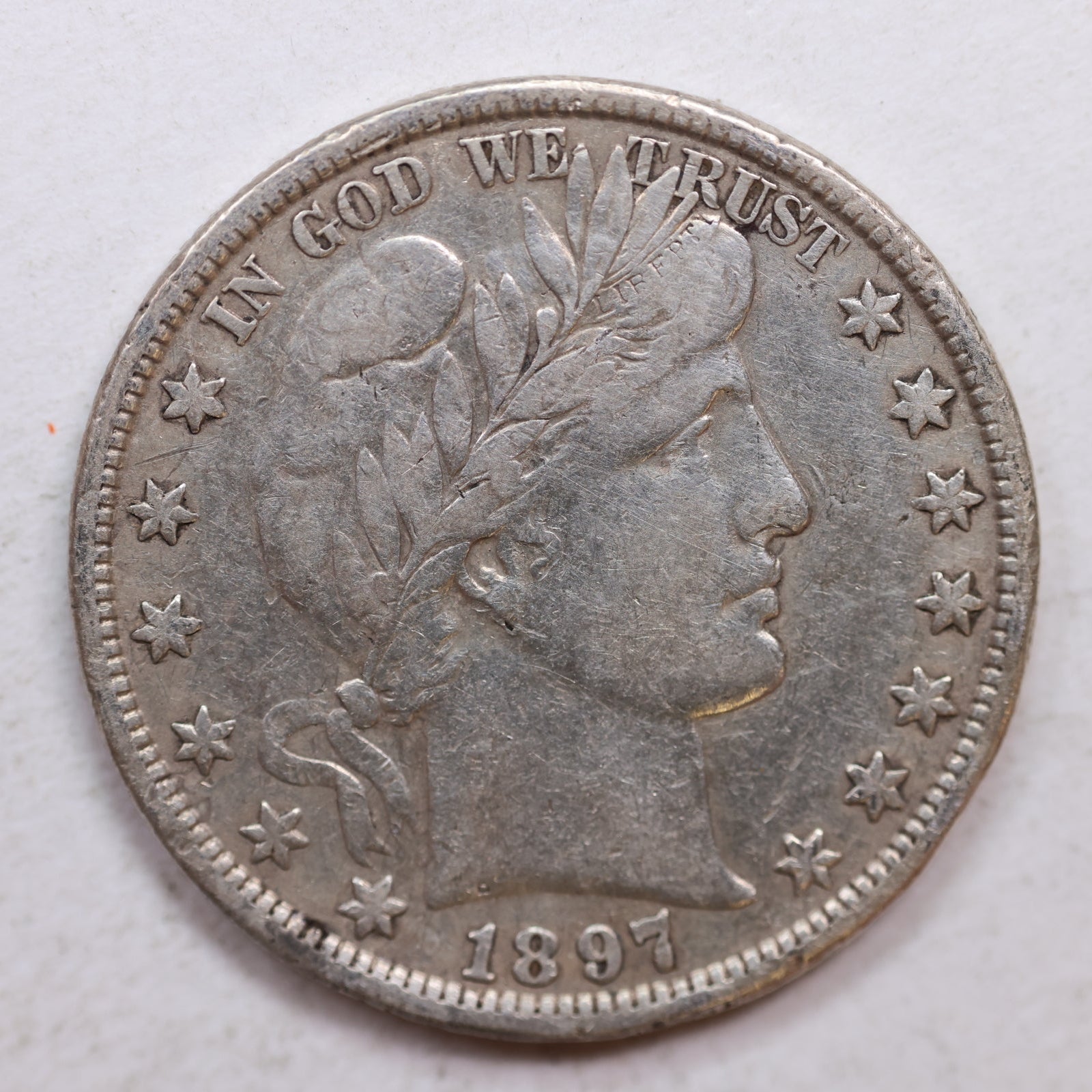 1897 Barber Silver Half Dollar, Fine Plus Circulated Coin, Store SALE #HR1063.