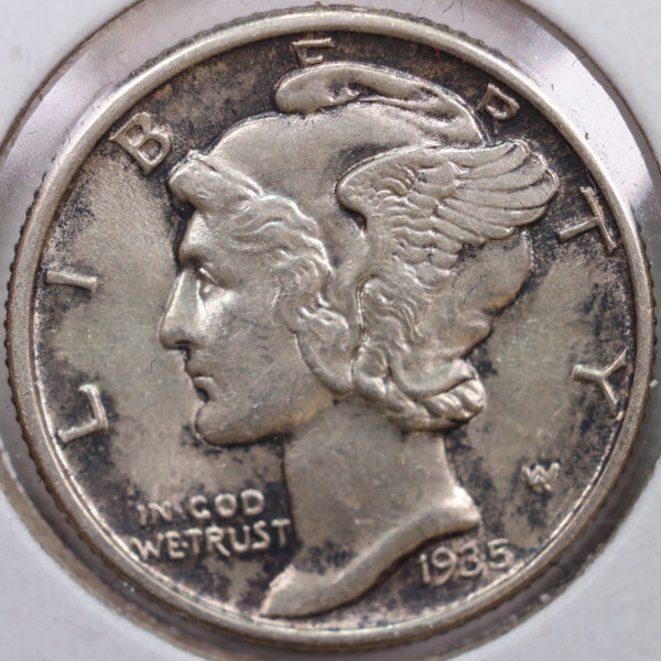 1935 Mercury Silver Dime, Mint State Uncirculated Coin, Store #DE0107