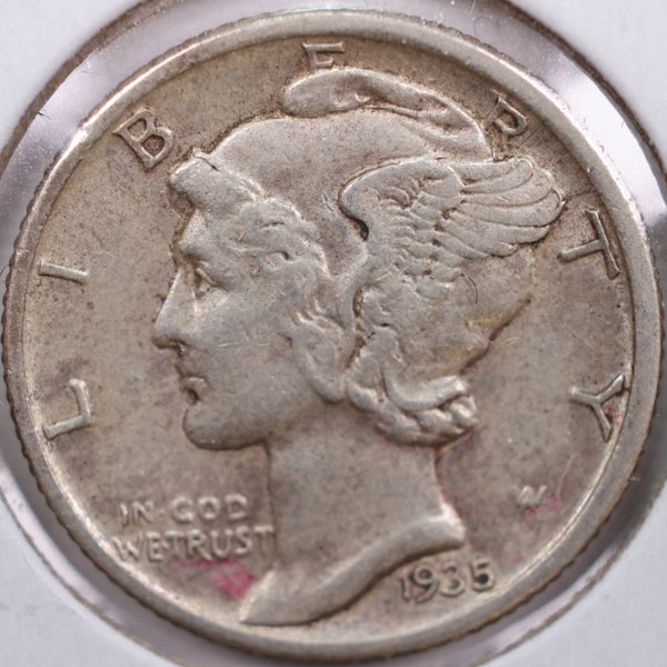 1935 Mercury Silver Dime, Extra Fine Circulated Coin, Store #DE0108