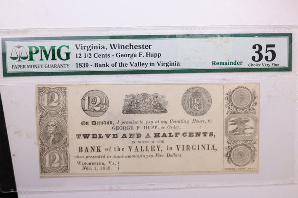 18__ 12 1/2 Cents., Winchester, VA., Obsolete Currency. Nice Note. #06188