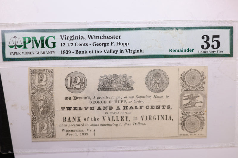 18__ 12 1/2 Cents., Winchester, VA., Obsolete Currency. Nice Note.