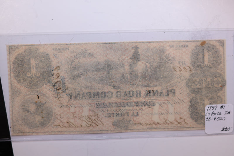 1857 $1., La Porte, Indiana., Obsolete Currency. Nice Note.