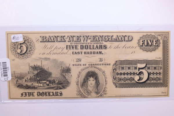 18__ $5, Bank of New England, CT., Obsolete Currency. Nice Note. #11235
