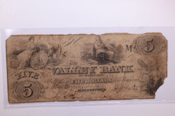 1853 $5, VALLEY BANK, MD., Obsolete Currency. Nice Note. #06193