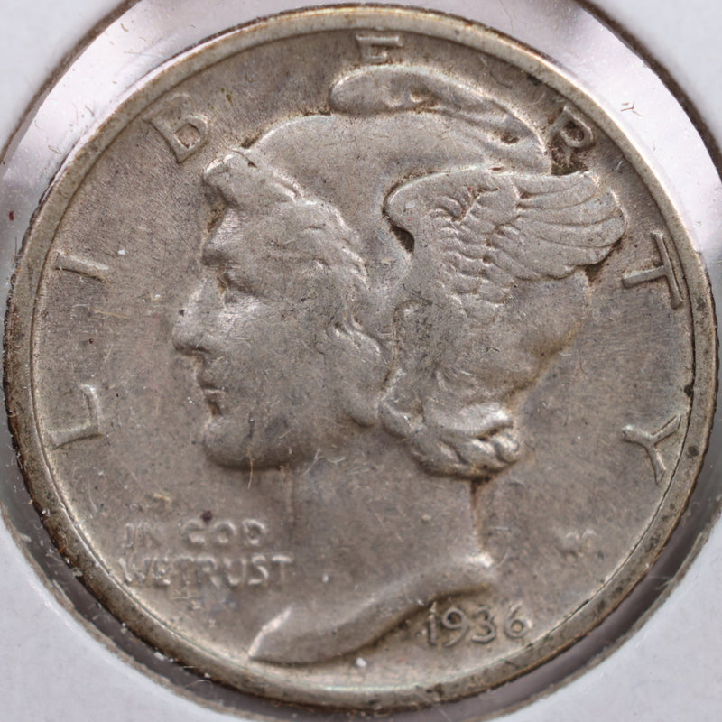 1936 Mercury Silver Dime, Extra Fine Circulated Coin, Store