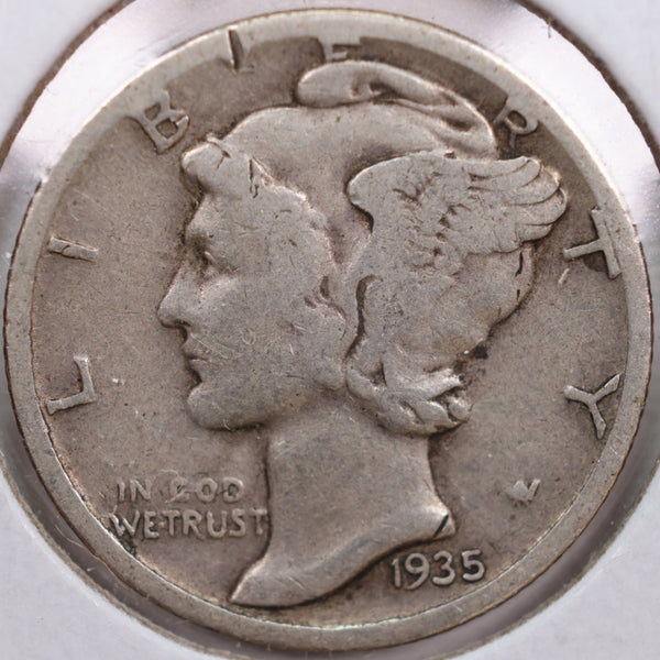 1935-S Mercury Silver Dime, Very Fine Circulated Coin, Store #DE0120