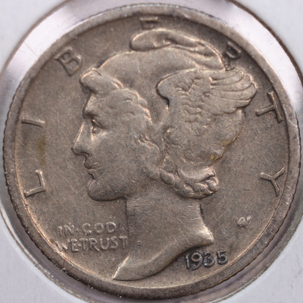1935-S Mercury Silver Dime, Very Fine+ Circulated Coin, Store #DE0121