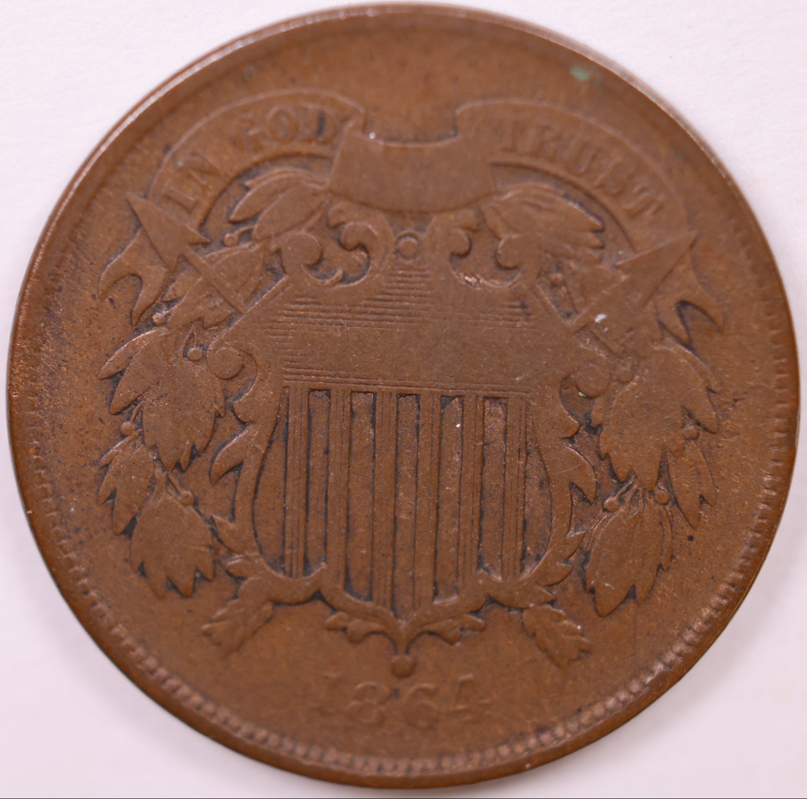 1864 Large Motto 2 Cent, Very Good Circulated Coin, Store #CT0952
