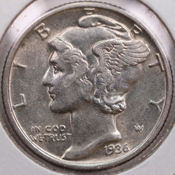 1936 Mercury Silver Dime, Extra Fine+ Circulated Coin, Store #DE0128