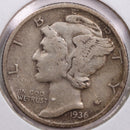 1936-D Mercury Silver Dime, Very Fine+ Circulated Coin, Store