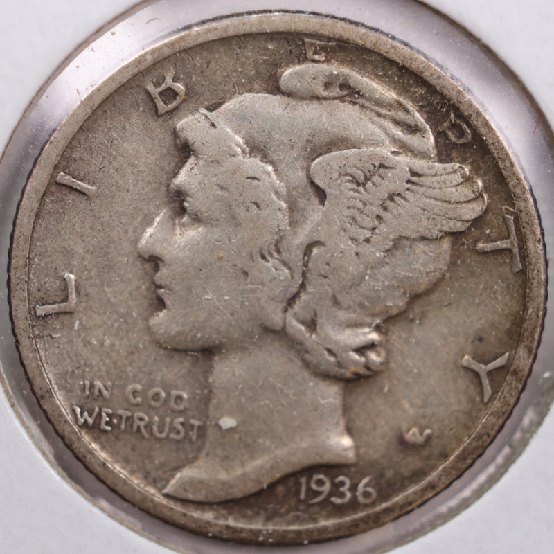 1936-D Mercury Silver Dime, Very Fine+ Circulated Coin, Store