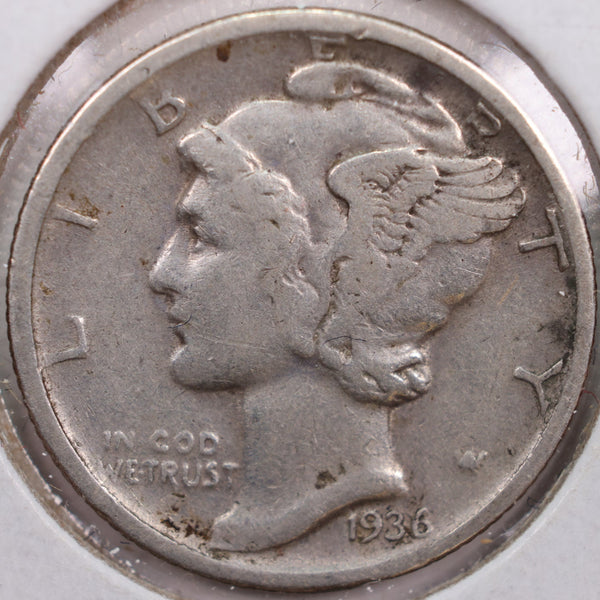 1936-D Mercury Silver Dime, Very Fine Circulated Coin, Store #DE0134