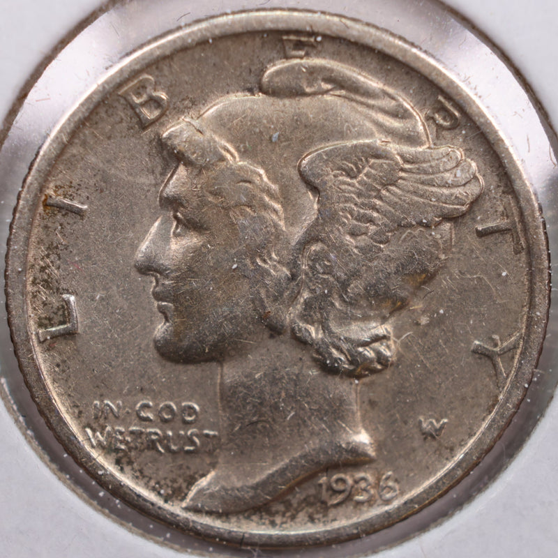 1936-D Mercury Silver Dime, Extra Fine Circulated Coin, Store