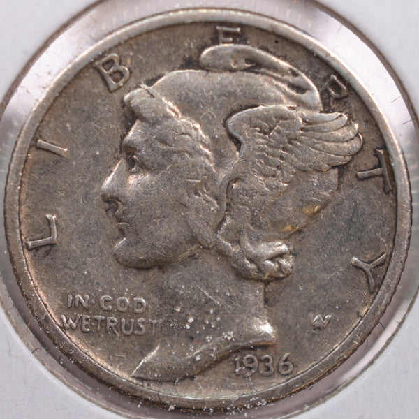 1936-S Mercury Silver Dime, Very Fine Circulated Coin, Store #DE0137