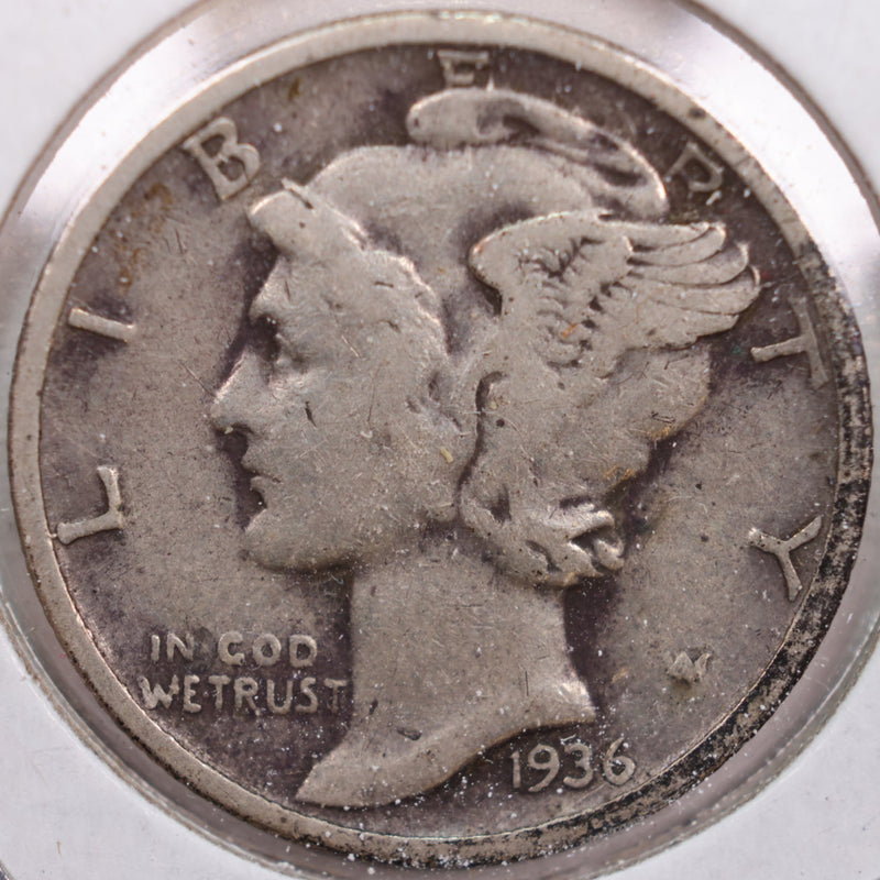 1936-S Mercury Silver Dime, Very Fine Circulated Coin, Store