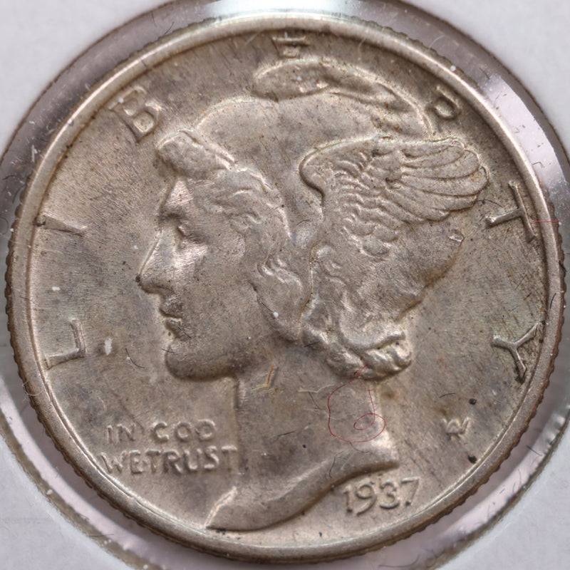 1937 Mercury Silver Dime, Abt Uncirculated Coin, Store
