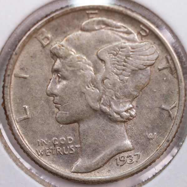 1937 Mercury Silver Dime, Extra Fine Circulated Coin, Store #DE0143