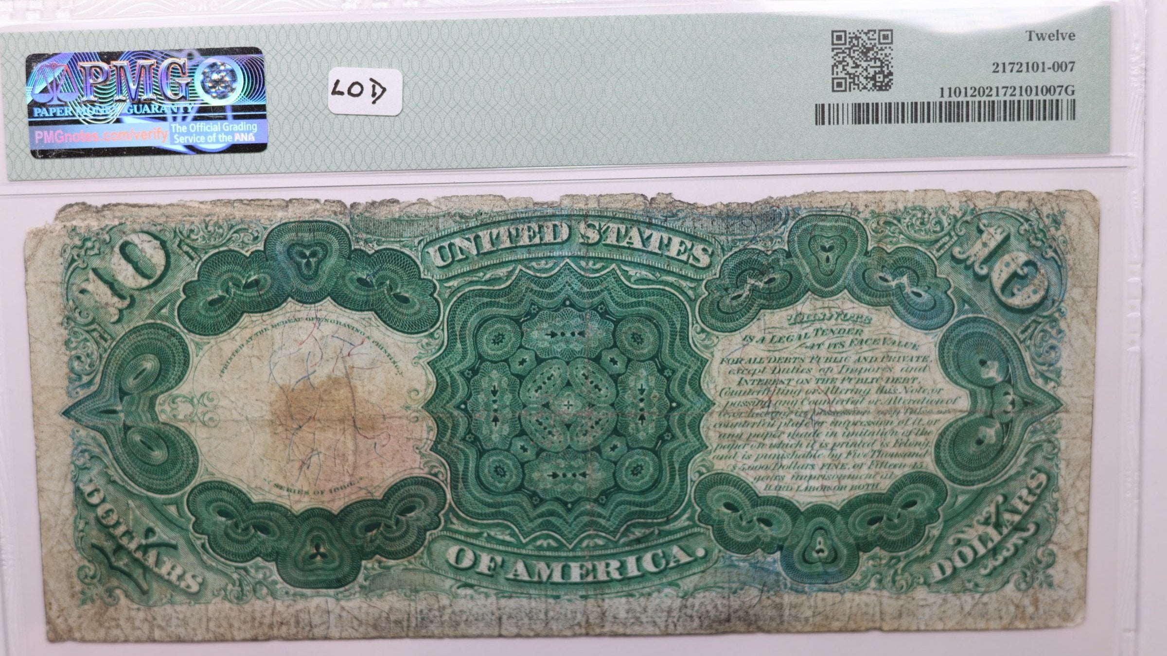 1880 $10., Legal Tender Note., Fr. 110., PMG F-12., Store Sale #GLT025