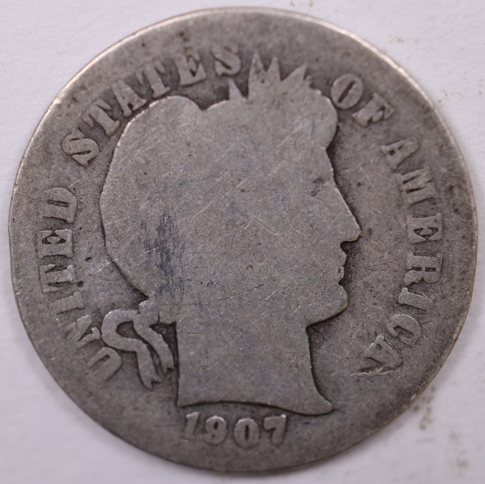 1907 O Barber Dime, About Good Circulated Coin, Store #DE0810
