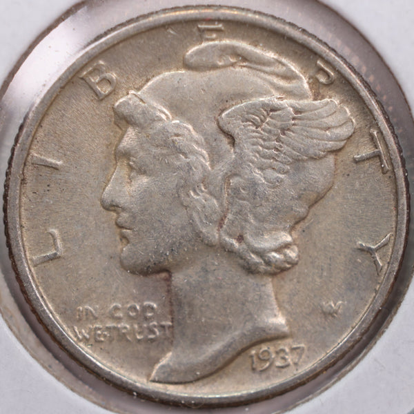 1937 Mercury Silver Dime, Extra Fine Circulated Coin, Store #DE0144