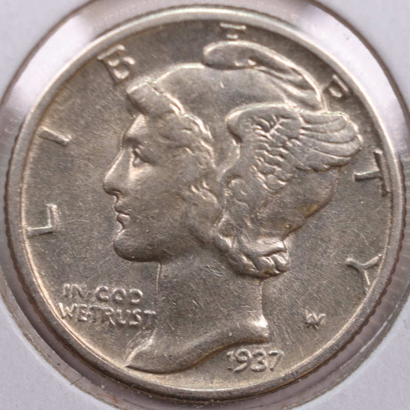 1937 Mercury Silver Dime, Extra Fine Circulated Coin, Store