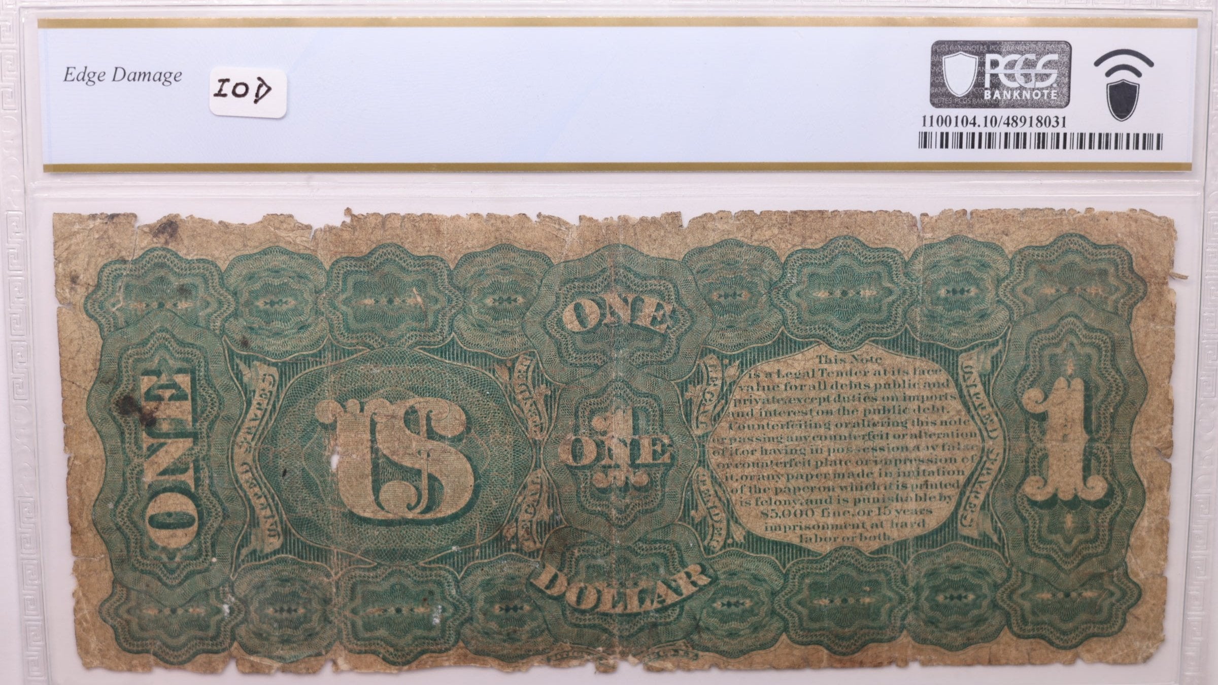 1869 $1., Legal Tender Note., PCGS VG-10., Store Sale #GLT028