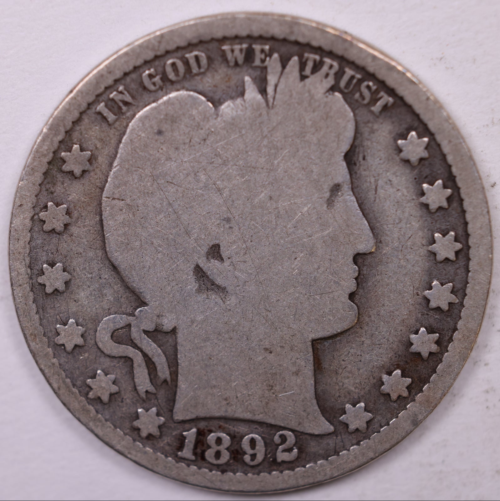 1892 Barber Quarter, Good Circulated Coin, Store #QR1127