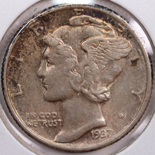 1937 Mercury Silver Dime, Extra Fine Circulated Coin, Store #DE0146