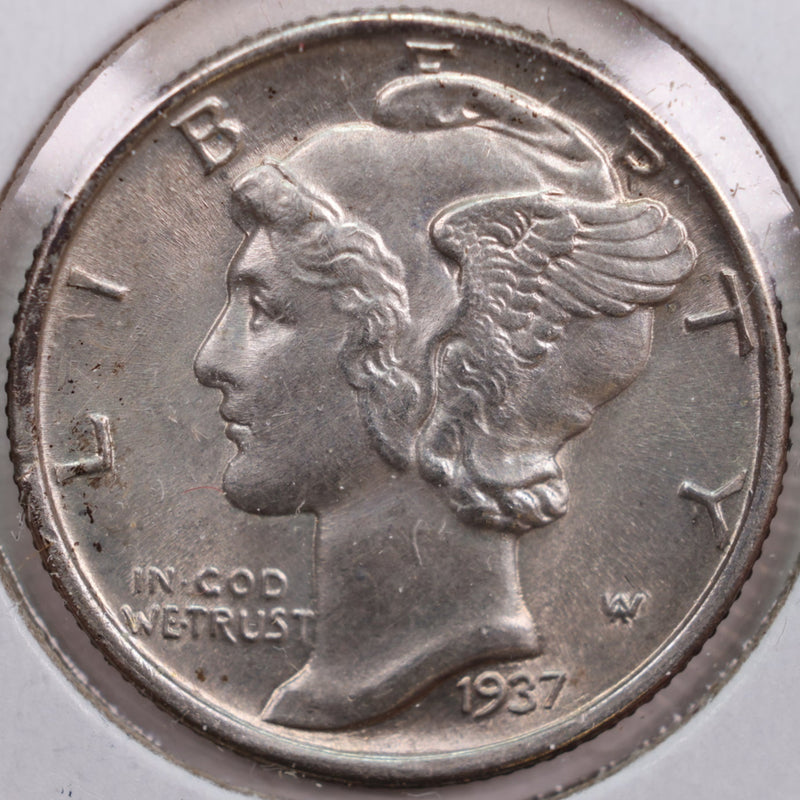 1937 Mercury Silver Dime, Mint State Uncirculated Coin, Store