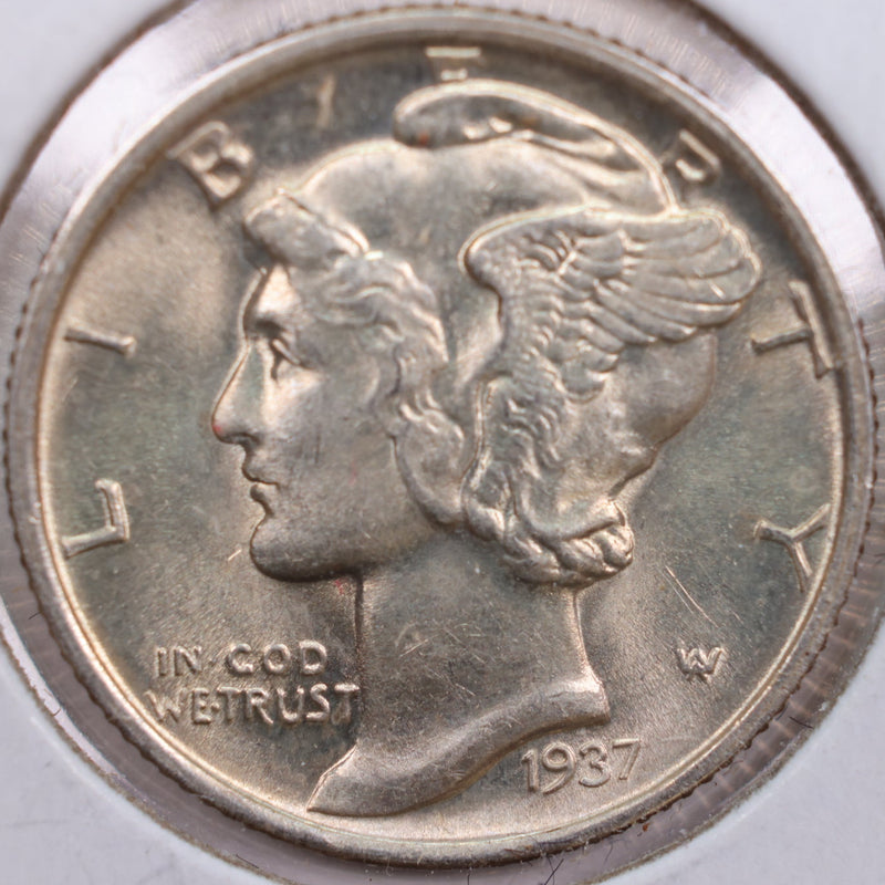 1937 Mercury Silver Dime, Mint State Uncirculated Coin, Store
