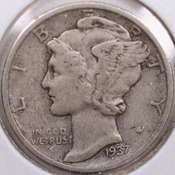 1937-D Mercury Silver Dime, Very Fine Circulated Coin, Store #DE0152
