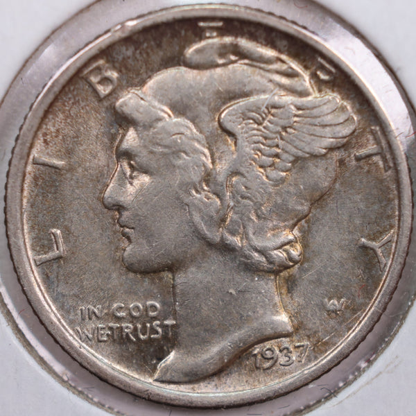 1937-D Mercury Silver Dime, Mint State Uncirculated Coin, Store #DE0153