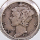 1937-S Mercury Silver Dime, Very Fine Circulated Coin, Store