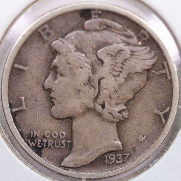 1937-S Mercury Silver Dime, Very Fine Circulated Coin, Store #DE0157