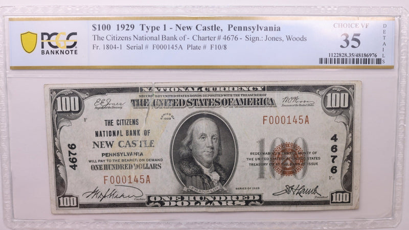 1929 $20., National Currency., New Castle, PA., PCGS VF-35., Store Sale