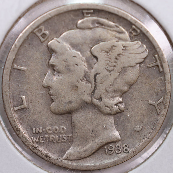 1938-D Mercury Silver Dime, Fine Circulated Coin, Store #DE0166