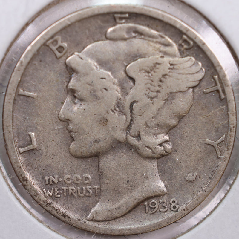 1938-D Mercury Silver Dime, Fine Circulated Coin, Store