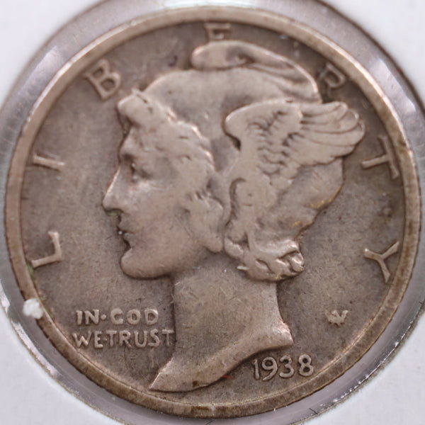 1938-S Mercury Silver Dime, Very Fine+ Circulated Coin, Store #DE0168