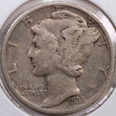 1938-S Mercury Silver Dime, Fine Circulated Coin, Store