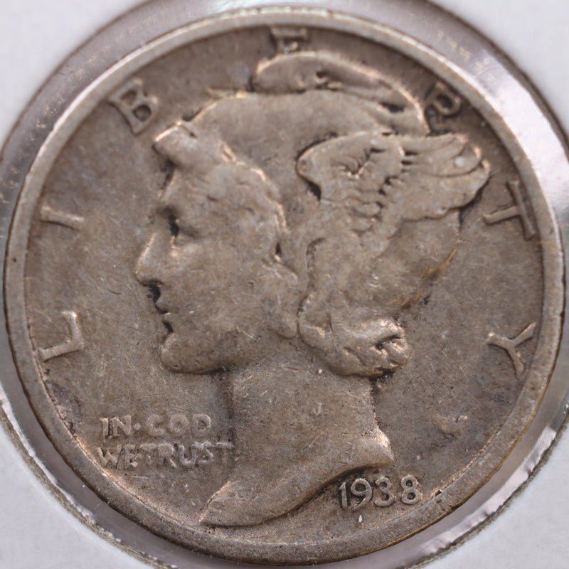 1938-S Mercury Silver Dime, Fine Circulated Coin, Store