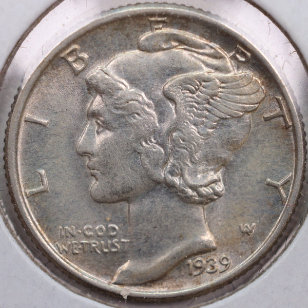 1939 Mercury Silver Dime, Mint State Uncirculated Coin, Store #DE0172