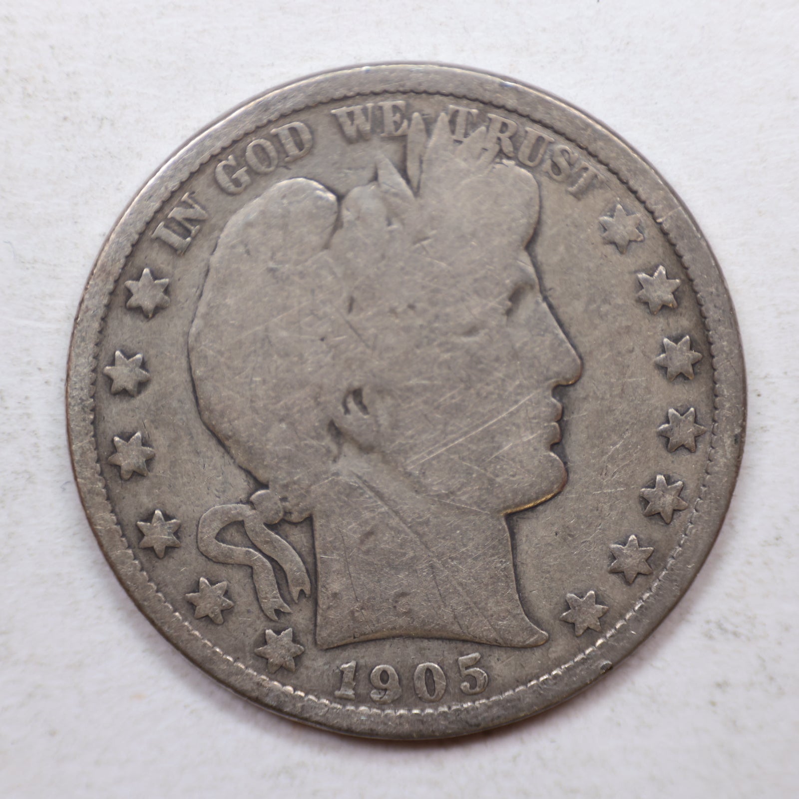 1905-O Barber Silver Half Dollar, Good+ Circulated Coin, Store #HR1087