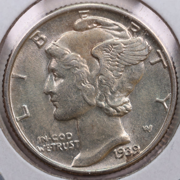 1939 Mercury Silver Dime, Mint State Uncirculated Coin, Store #DE0173