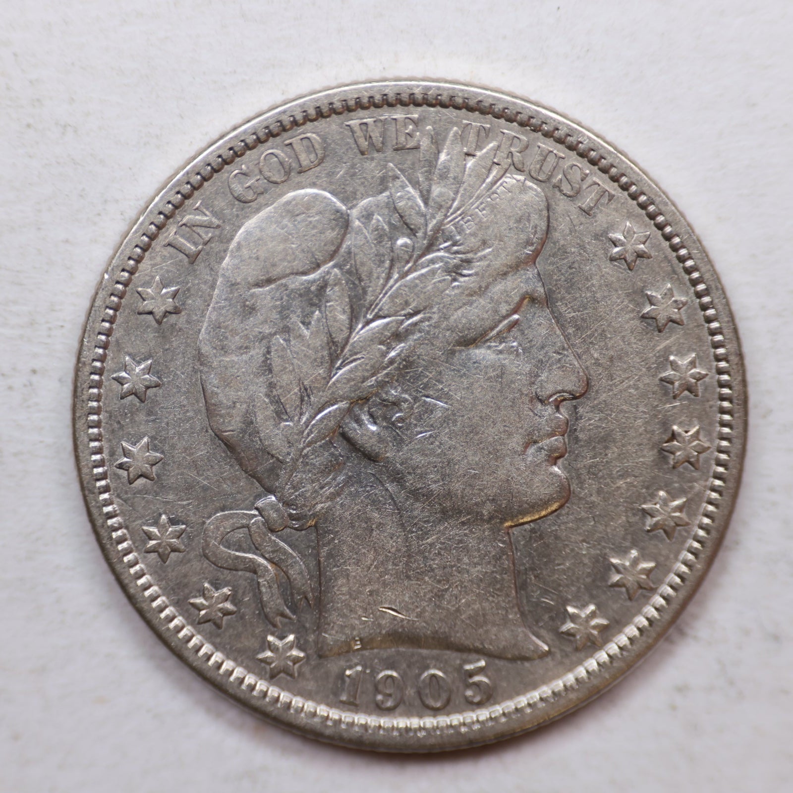 1905-S Barber Silver Half Dollar, Very Fine Circulated Coin, Store SALE #HR1088.