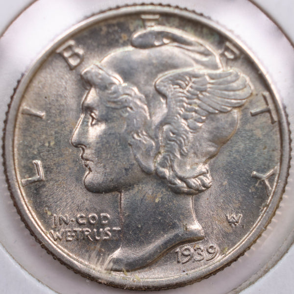 1939 Mercury Silver Dime, Mint State Uncirculated Coin, Store #DE0174