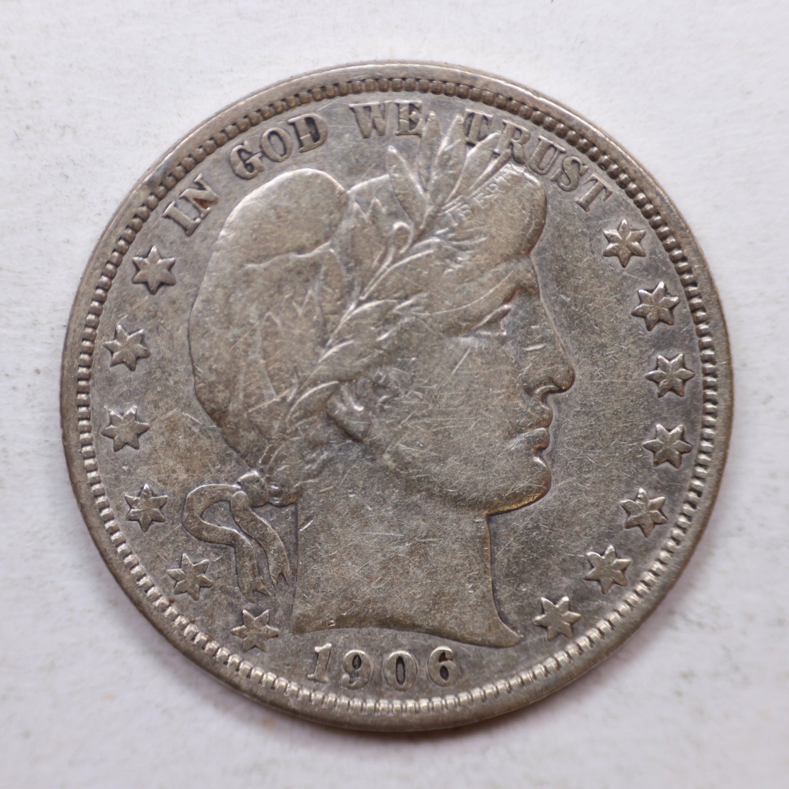 1906-D Barber Silver Half Dollar, Fine Plus Circulated Coin, Store SALE #HR1091.