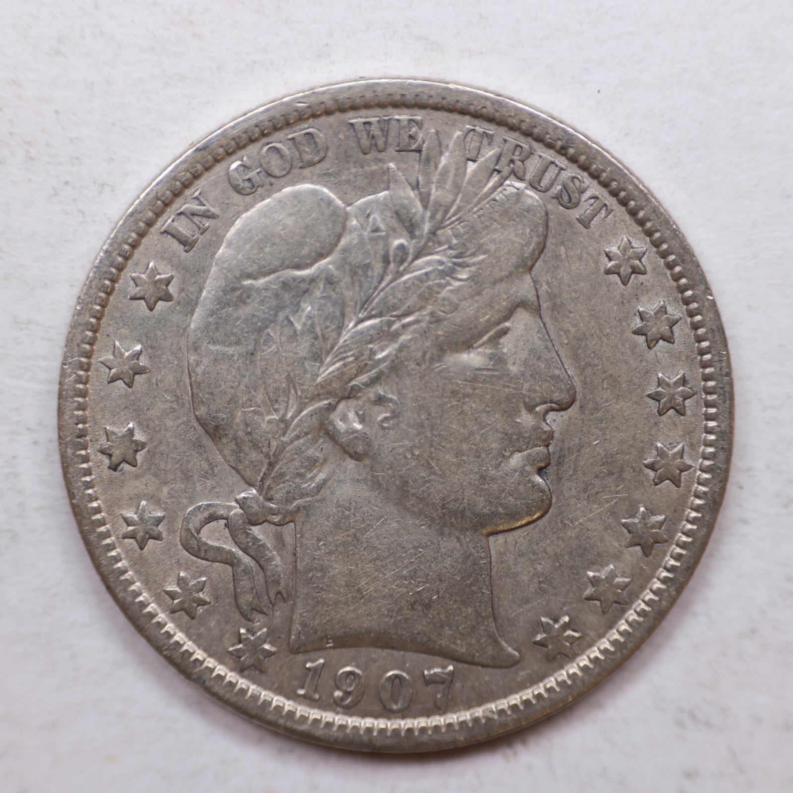 1907 Barber Silver Half Dollar, Very Fine Circulated Coin, Store SALE #HR1093.