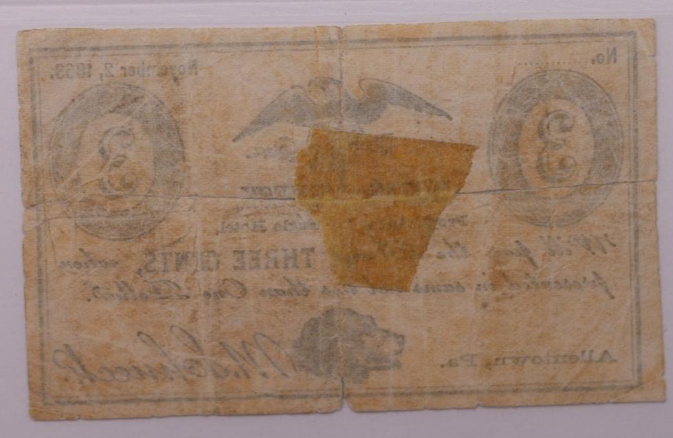 1863 3 Cent., MOSES SCHNECK., Allentown, PA., PCGS VF-25., Store Sale #GPA001